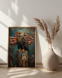 Bald Eagle Portrait Art Print, Rustic Patriotic Decor - Wildlife Americana Poster