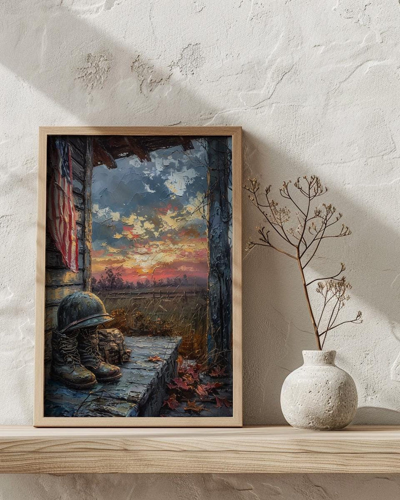 Military Boots Wall Art, Veteran Tribute Decor - Patriotic Porch Print