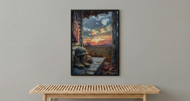Military Boots Wall Art, Veteran Tribute Decor - Patriotic Porch Print