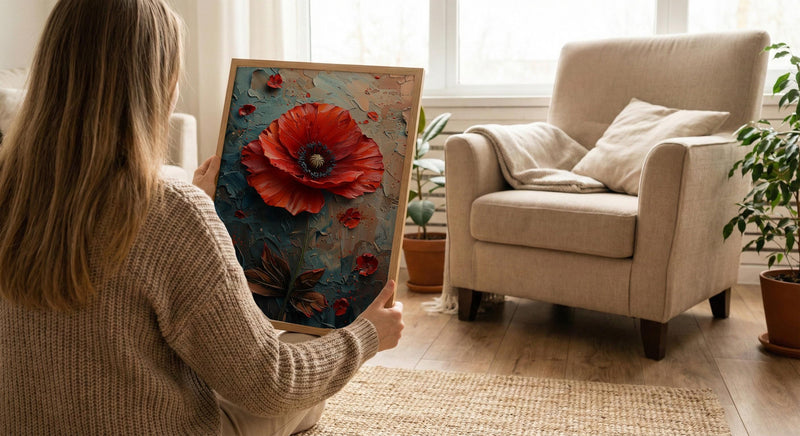 Red Poppy Macro Art Print, Floral Patriotic Decor - Texture Botanical Poster