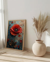 Red Poppy Macro Art Print, Floral Patriotic Decor - Texture Botanical Poster