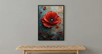 Red Poppy Macro Art Print, Floral Patriotic Decor - Texture Botanical Poster