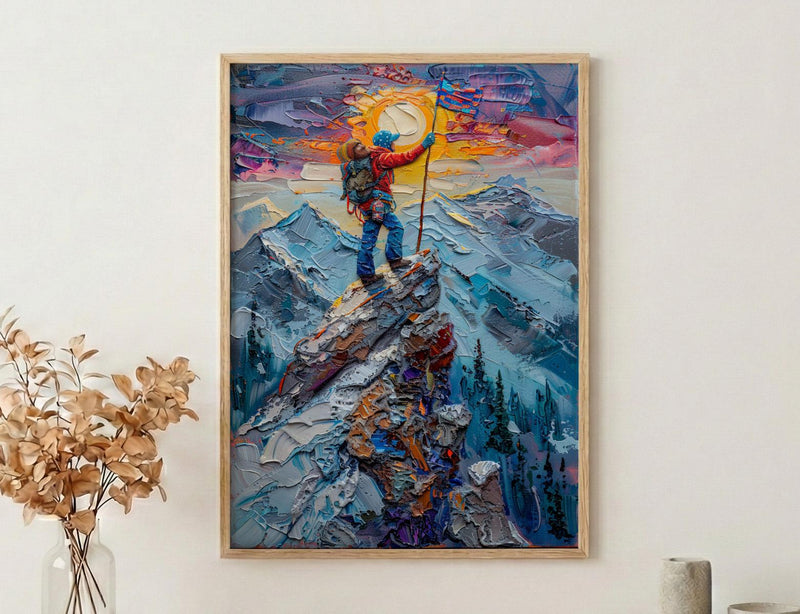 Mountain Climber Wall Art, Patriotic Colorado Decor - Alpine Adventure Print