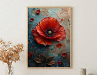 Red Poppy Macro Art Print, Floral Patriotic Decor - Texture Botanical Poster