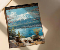 Japan Window Art Print, Mount Fuji Wall Decor - Matcha Tea Zen Landscape