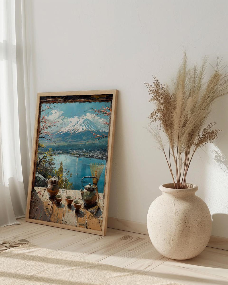 Japan Window Art Print, Mount Fuji Wall Decor - Matcha Tea Zen Landscape