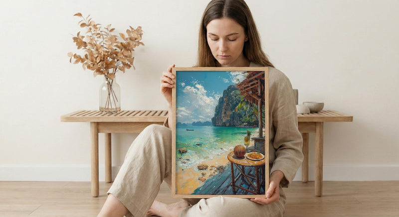 Thailand Window Wall Art, Beach Pad Thai Decor - Ocean Longtail Boat
