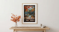 Kyoto Window Art Print, Zen Garden Decor - Autumn Red Maple Origami
