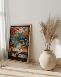 Kyoto Window Art Print, Zen Garden Decor - Autumn Red Maple Origami