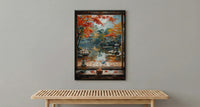 Kyoto Window Art Print, Zen Garden Decor - Autumn Red Maple Origami
