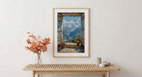 Himalayas Window Art Print, Snow Peak Decor - Prayer Flags Nepal