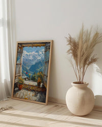 Himalayas Window Art Print, Snow Peak Decor - Prayer Flags Nepal