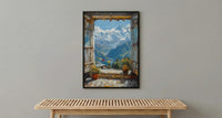 Himalayas Window Art Print, Snow Peak Decor - Prayer Flags Nepal