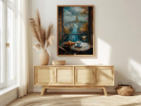 Paris Window Art Print, Eiffel Tower Decor - Croissant Cafe Landscape