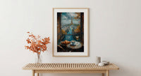 Paris Window Art Print, Eiffel Tower Decor - Croissant Cafe Landscape