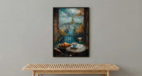 Paris Window Art Print, Eiffel Tower Decor - Croissant Cafe Landscape