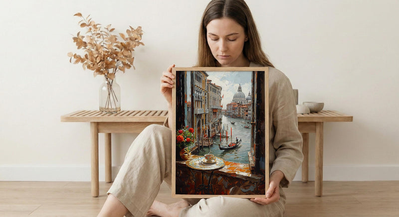 Venice Window Wall Art, Grand Canal Decor - Espresso Cup Mask Landscape
