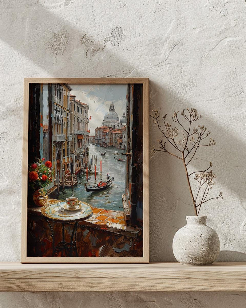Venice Window Wall Art, Grand Canal Decor - Espresso Cup Mask Landscape