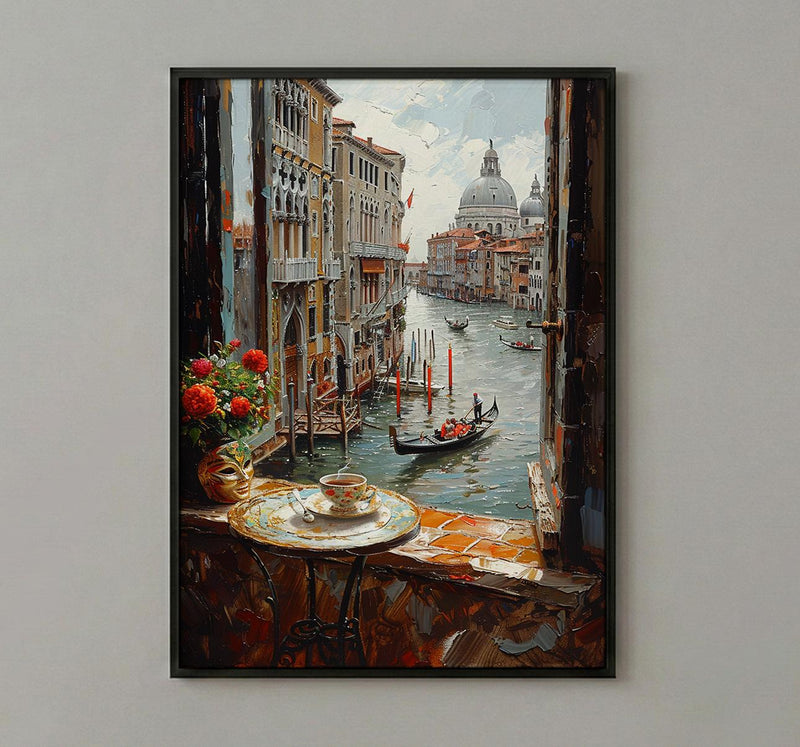 Venice Window Wall Art, Grand Canal Decor - Espresso Cup Mask Landscape