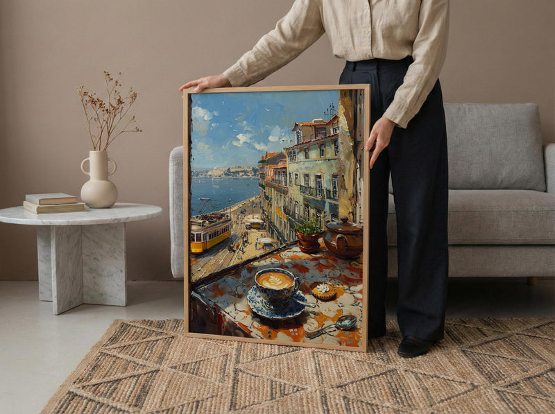 Lisbon Window Art Print, Yellow Tram Decor - Pastel De Nata Landscape