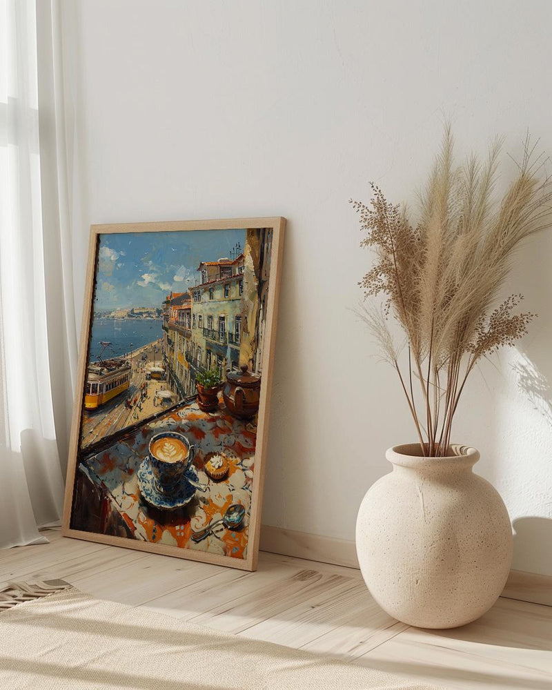 Lisbon Window Art Print, Yellow Tram Decor - Pastel De Nata Landscape