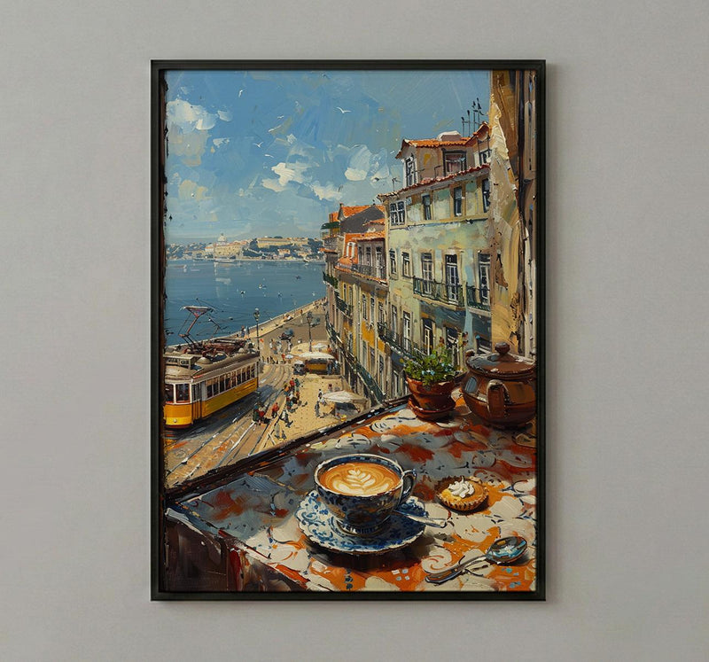Lisbon Window Art Print, Yellow Tram Decor - Pastel De Nata Landscape