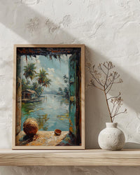 Kerala Window Poster, Tropical Jungle Decor - Backwaters Coconut Art