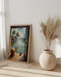 Kerala Window Poster, Tropical Jungle Decor - Backwaters Coconut Art