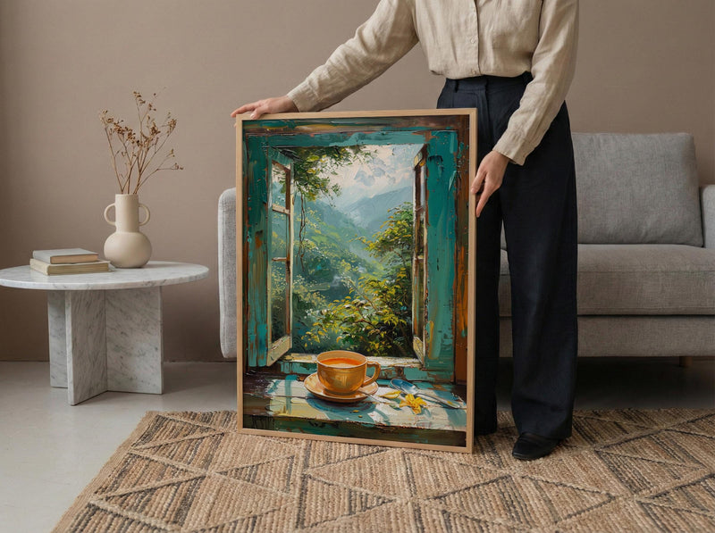 Darjeeling Window Art Print, Tea Garden Decor - Masala Chai Landscape