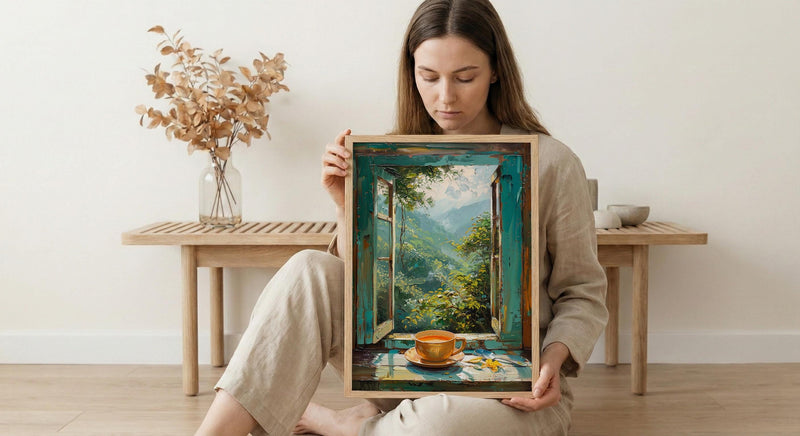 Darjeeling Window Art Print, Tea Garden Decor - Masala Chai Landscape