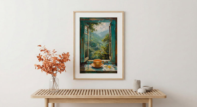 Darjeeling Window Art Print, Tea Garden Decor - Masala Chai Landscape