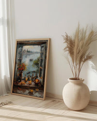 Varanasi Window Wall Art, Ganges River Decor - Spiritual Sunset Print