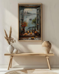 Varanasi Window Wall Art, Ganges River Decor - Spiritual Sunset Print