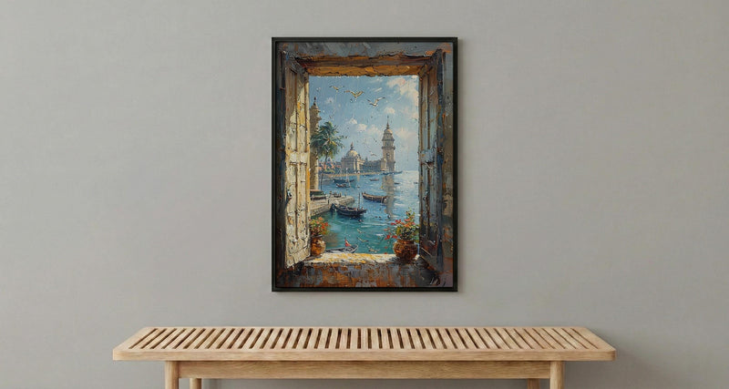 Mumbai Window Poster, Rainy City Wall Decor - Gateway of India Art