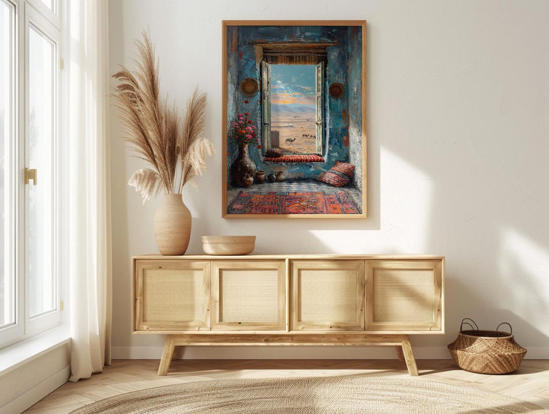 Rajasthan Desert Art Print, Camel Landscape Decor - Boho Pottery Poster