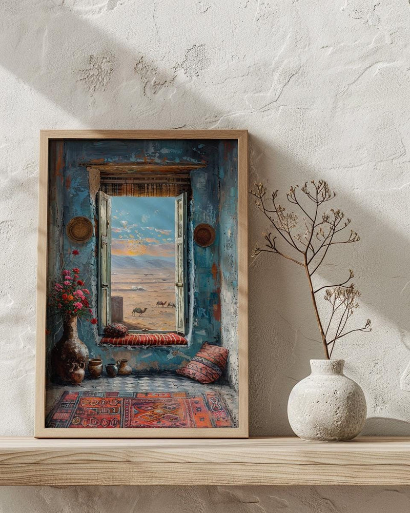 Rajasthan Desert Art Print, Camel Landscape Decor - Boho Pottery Poster