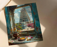 India Temple Art Print, Spiritual Window Decor - Colorful Gopuram Poster