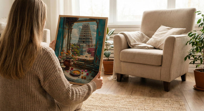 India Temple Art Print, Spiritual Window Decor - Colorful Gopuram Poster