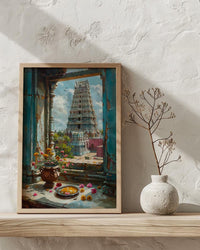 India Temple Art Print, Spiritual Window Decor - Colorful Gopuram Poster