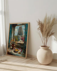 India Temple Art Print, Spiritual Window Decor - Colorful Gopuram Poster