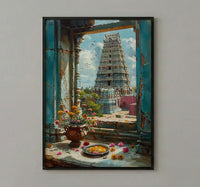 India Temple Art Print, Spiritual Window Decor - Colorful Gopuram Poster