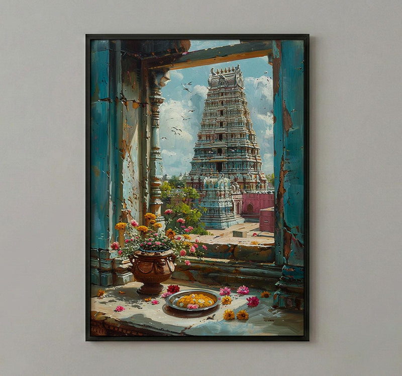 India Temple Art Print, Spiritual Window Decor - Colorful Gopuram Poster
