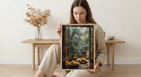 Monsoon Garden Poster, Rainy Window Decor - India Samosa Snack Art