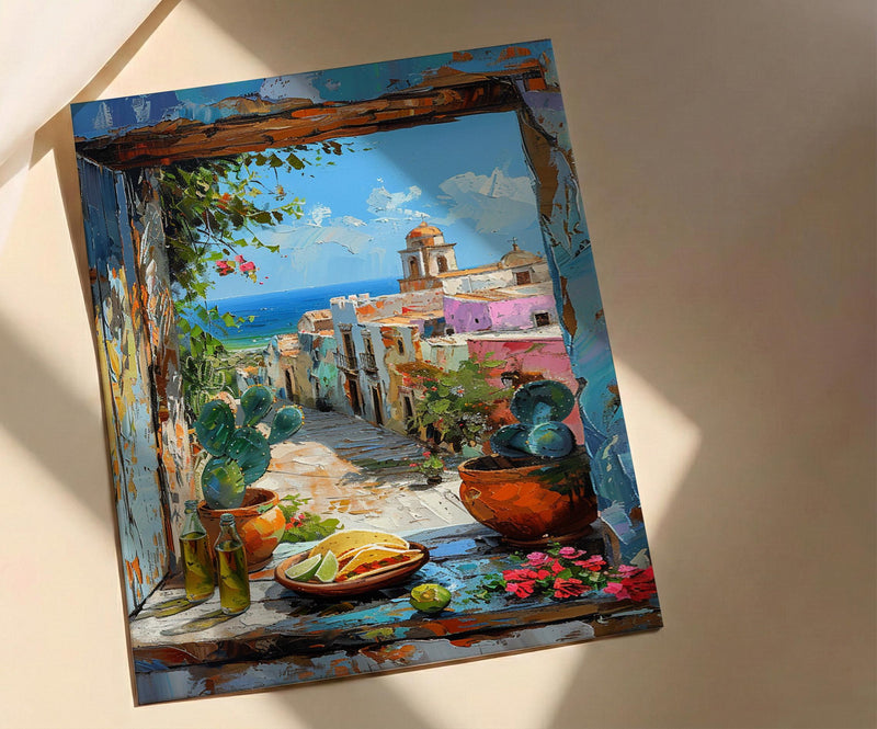 Mexico Window Art Print, Mexican Food Decor - Tacos Fake Window