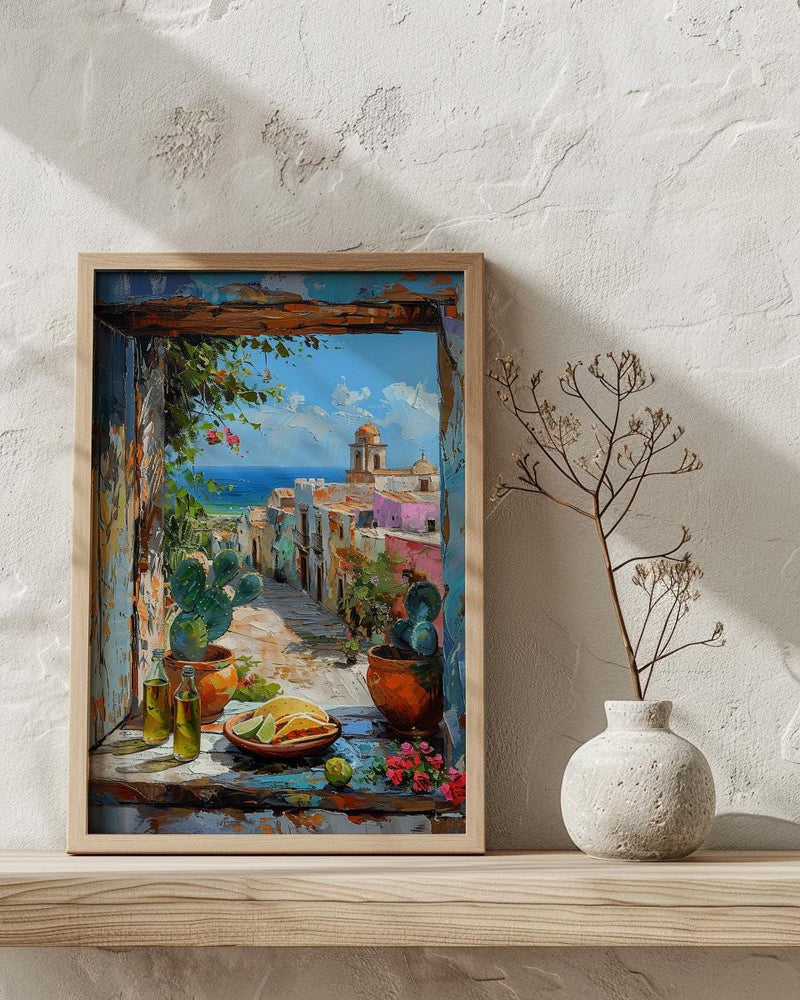 Mexico Window Art Print, Mexican Food Decor - Tacos Fake Window