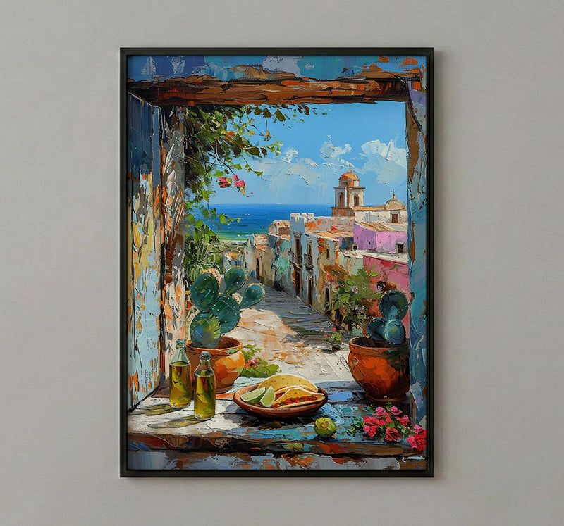 Mexico Window Art Print, Mexican Food Decor - Tacos Fake Window