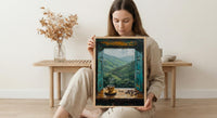 Colombia Window Wall Art, Coffee Farm Decor - Misty Mountain Landscape