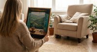 Colombia Window Wall Art, Coffee Farm Decor - Misty Mountain Landscape