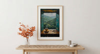 Colombia Window Wall Art, Coffee Farm Decor - Misty Mountain Landscape
