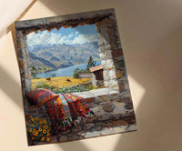 Peru Window Poster, Cusco Mountain Decor - Llama Andes Landscape